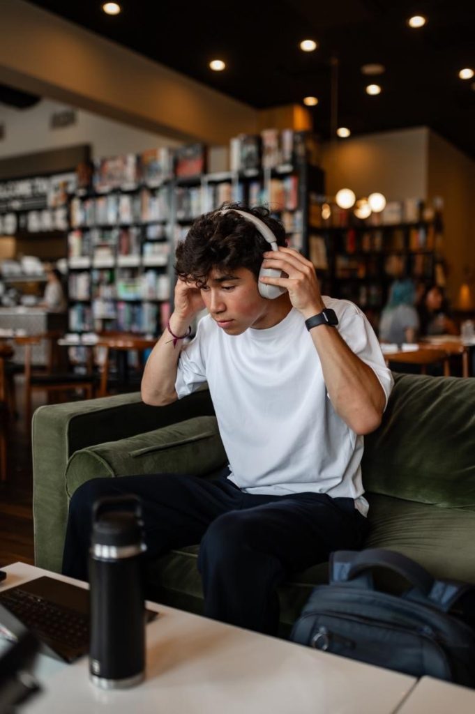 Student studying in a café nearby UMD campus. 