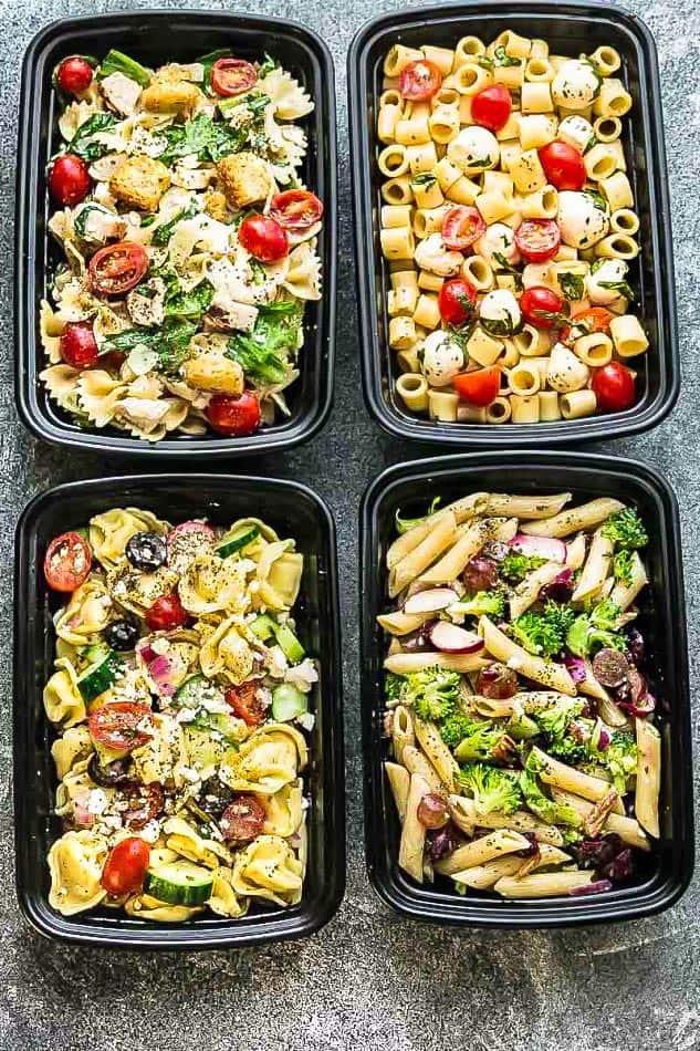 Pasta salad prepared in Tupperware.