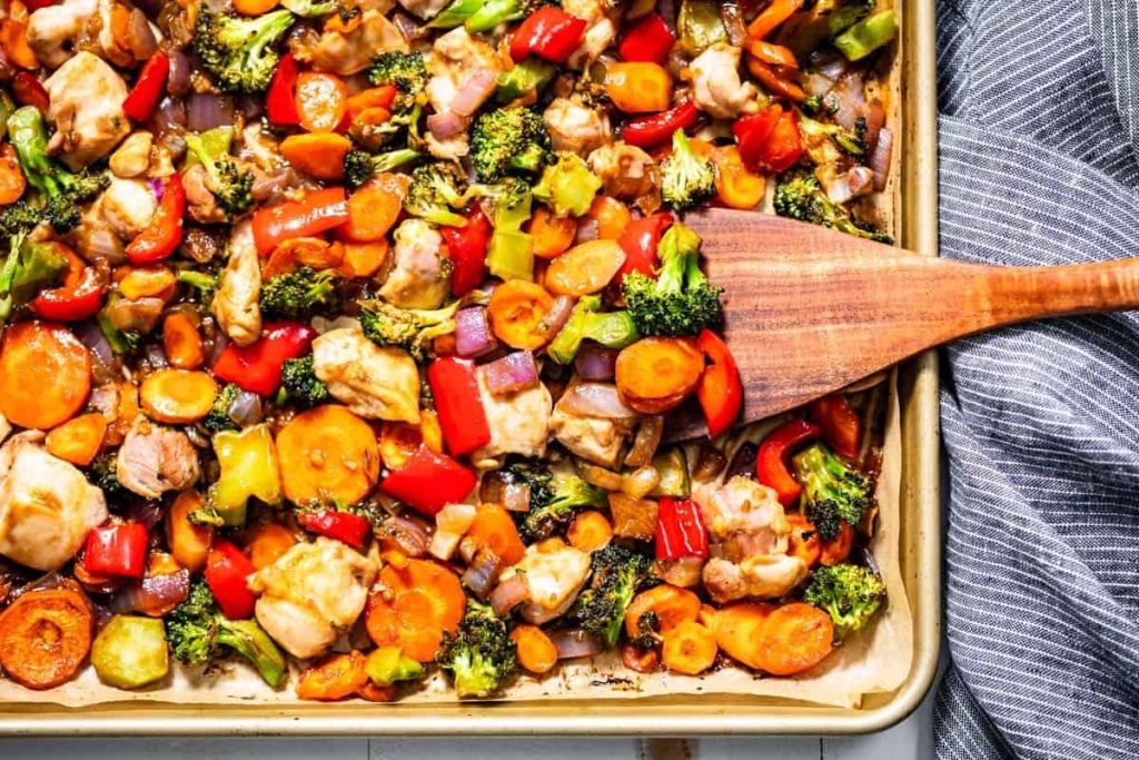 A sheet pan meal. 